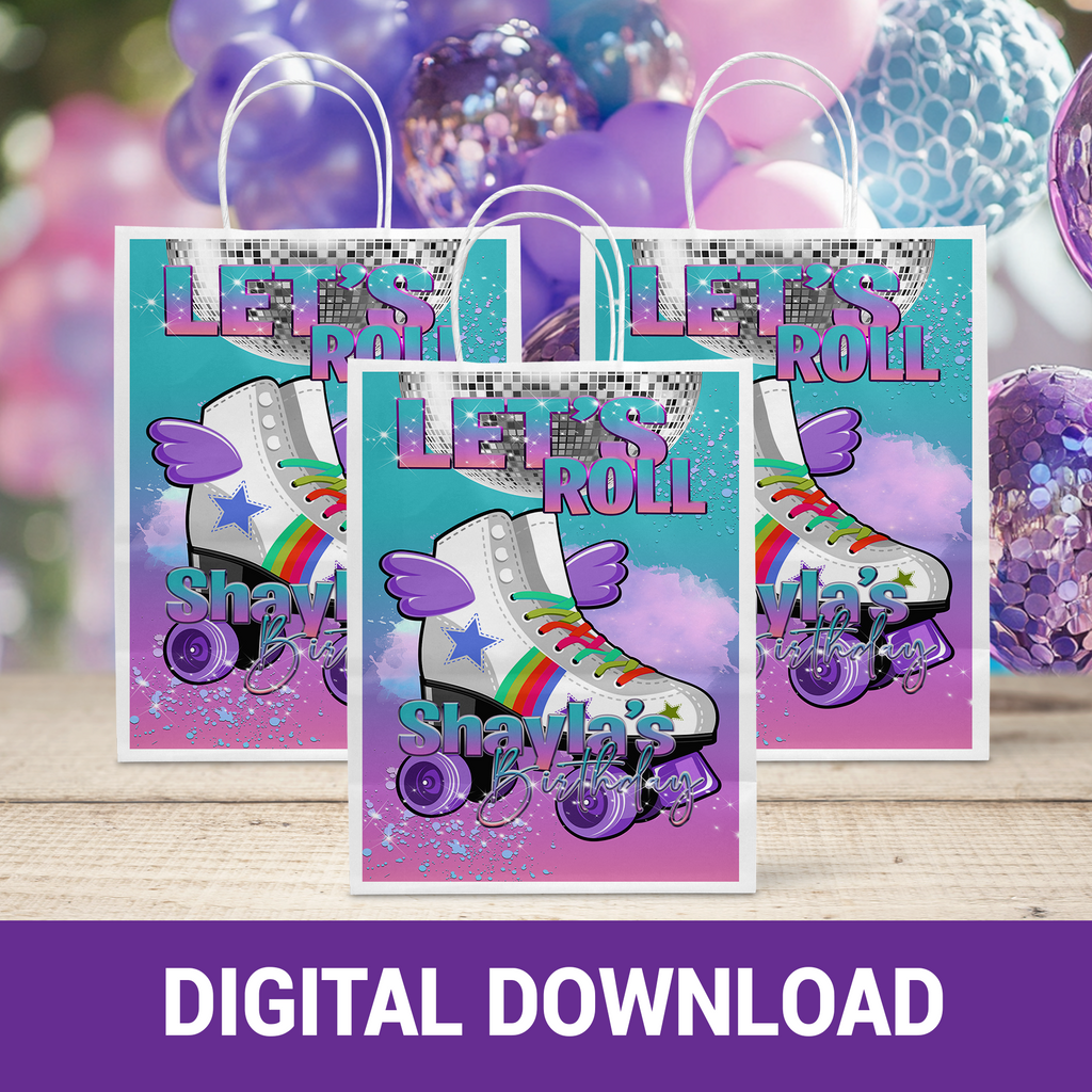 Skate Vibes Only! Skate Party Gift Bag, Gable Box & Shoe Box | Fun & Trendy Tween and Teen Birthday Party Favors | Digital & Print Options