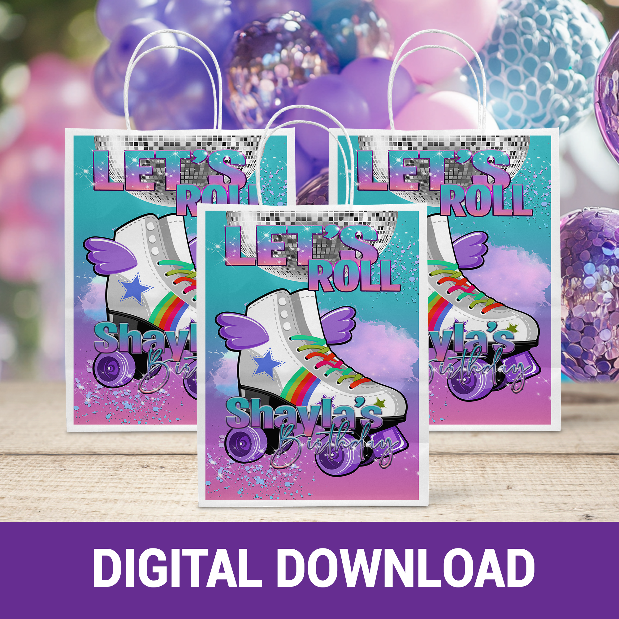 Skate Vibes Only! Skate Party Gift Bag, Gable Box & Shoe Box | Fun & Trendy Tween and Teen Birthday Party Favors | Digital & Print Options