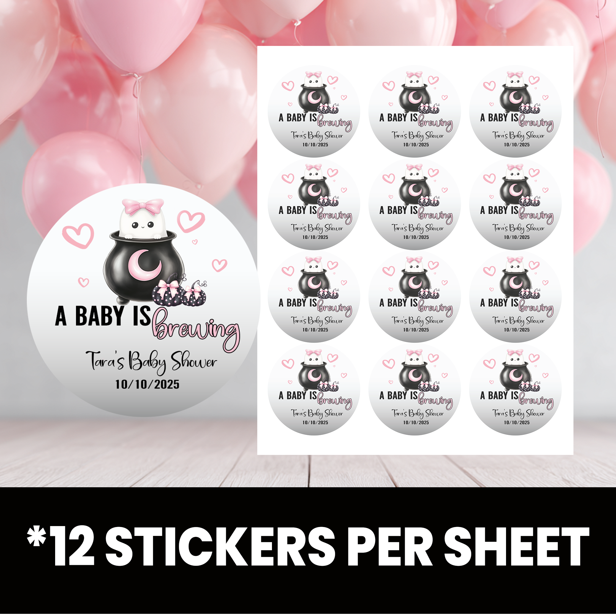 A Baby Is Brewing Circle Party Favor Stickers | Baby Shower Stickers | Printed-Only