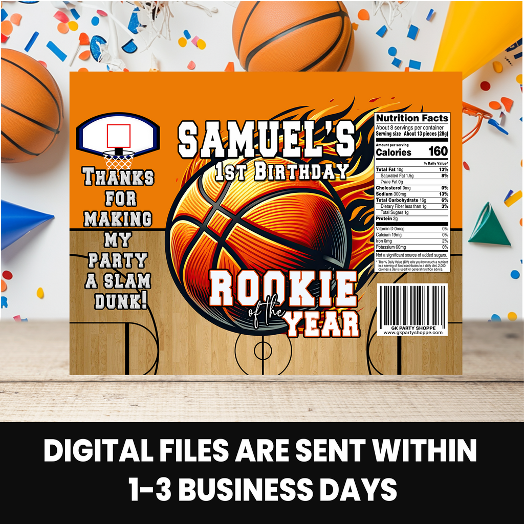 Rookie of the Year | Chip Bag Wrapper Party Favor | First Birthday Basketball Theme | Digital + Print Option