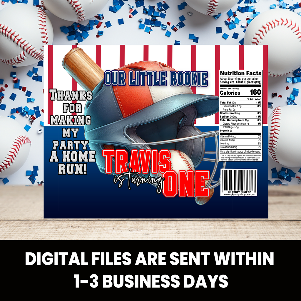 Baseball Rookie Of The Year | Chip Bag Wrapper | First Birthday Party Favor | Digital, Print & Ship