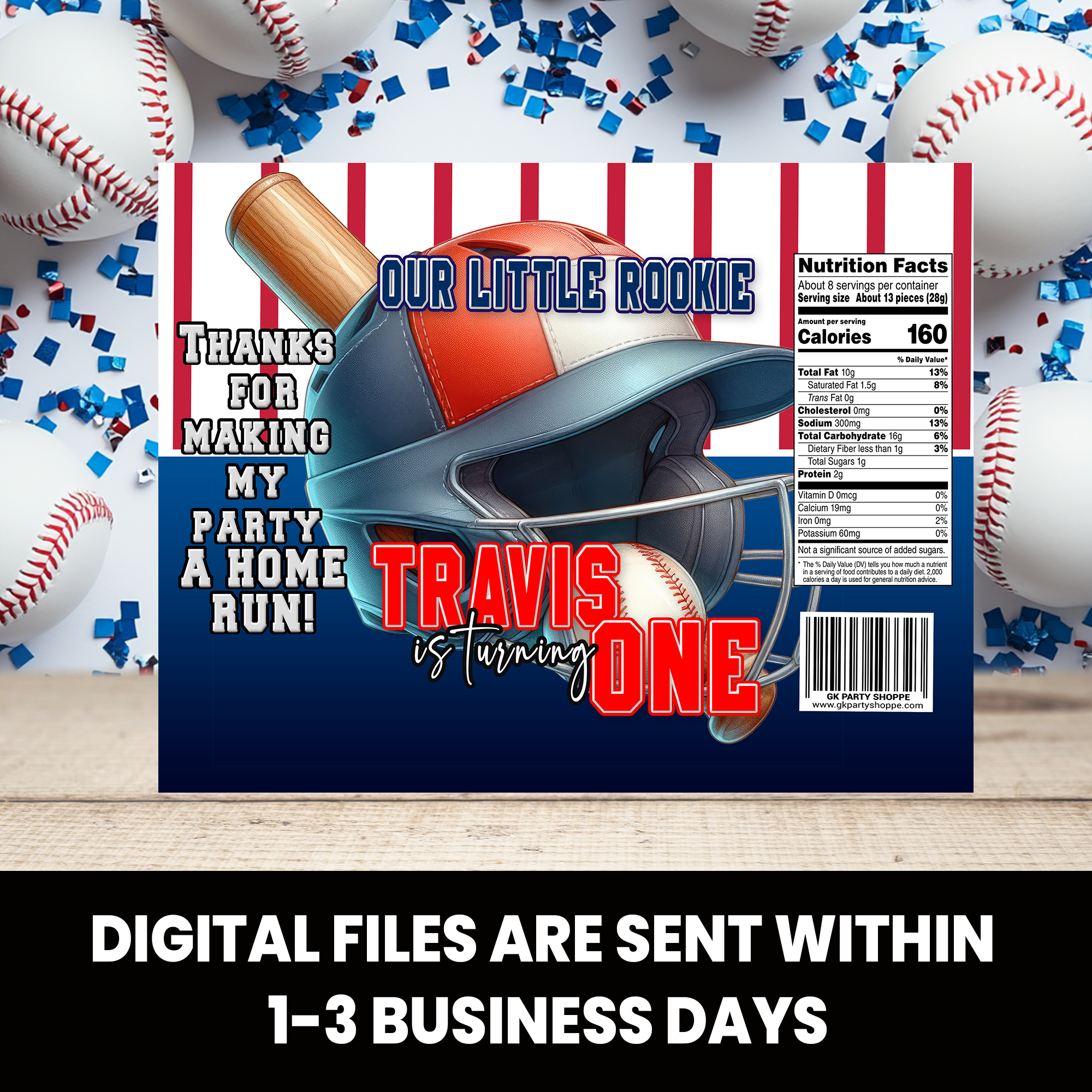 Baseball Rookie Of The Year | Chip Bag Wrapper | First Birthday Party Favor | Digital, Print & Ship