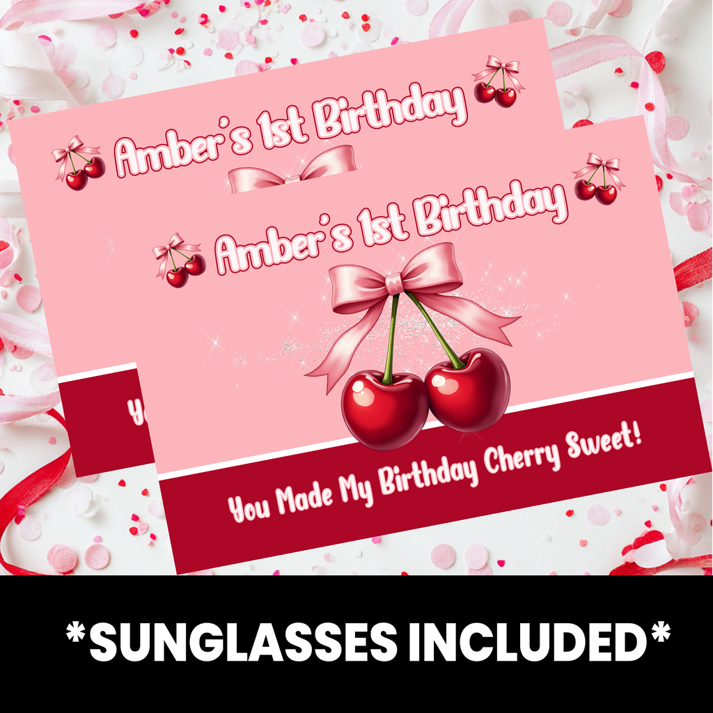 Cherry Sweet One | Party Favor Sunglasses | First Birthday Cherry Theme | Printed & Assembled