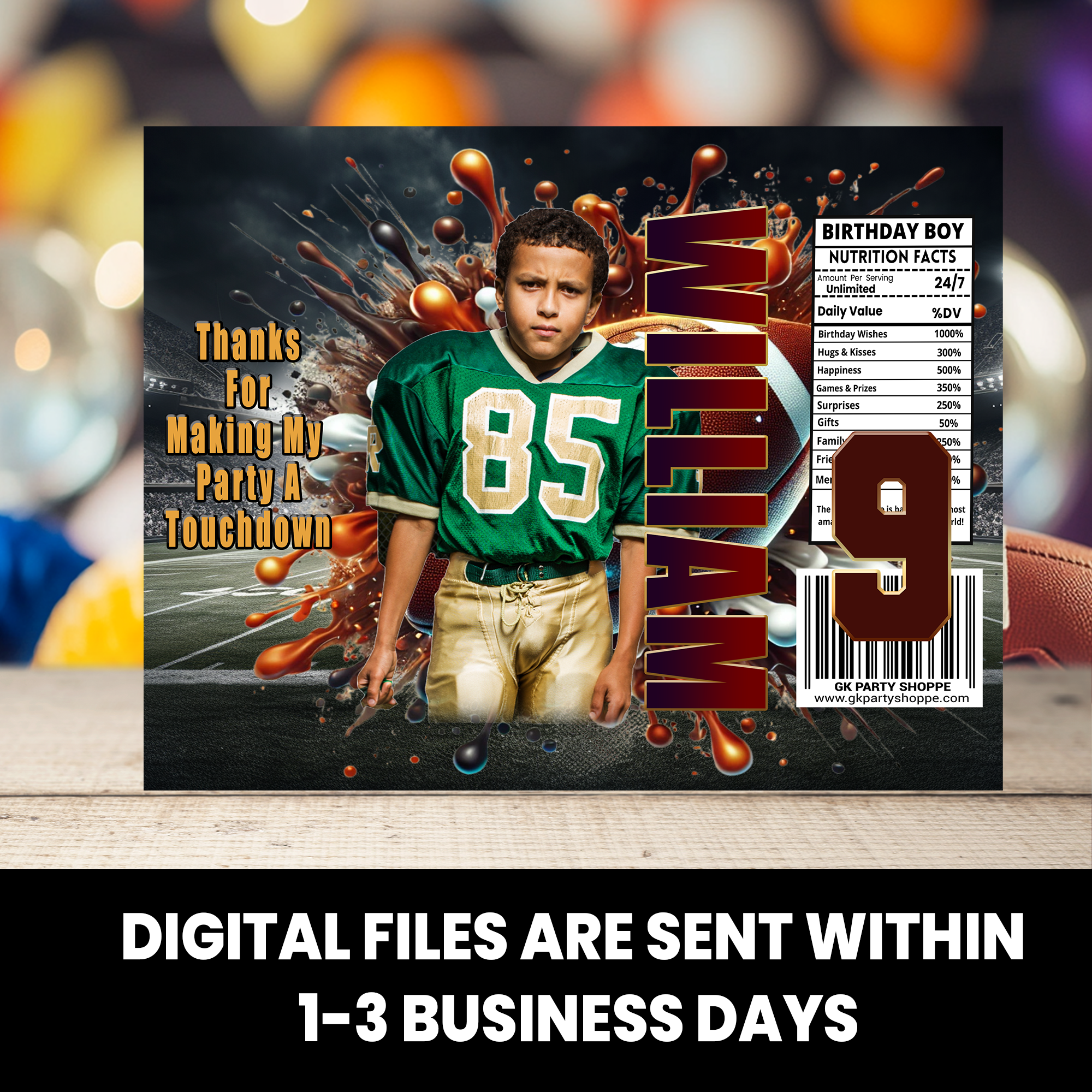 Football Theme | Chip Bag Wrapper Party Favor with Photo | Sports Birthday Party | Digital + Print Option