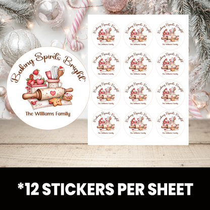 Baking Spirits Bright Christmas Stickers | Personalized 2.5-Inch Circle Stickers | Bake Goods Stickers | Christmas Labels