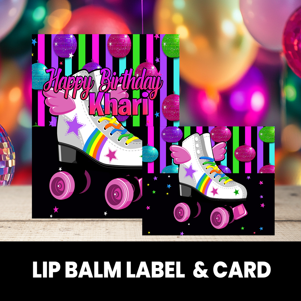 Roll Into Fun Lip Balm Favors | Personalized Lip Balm Party Favors | Roller Skate Birthday Theme