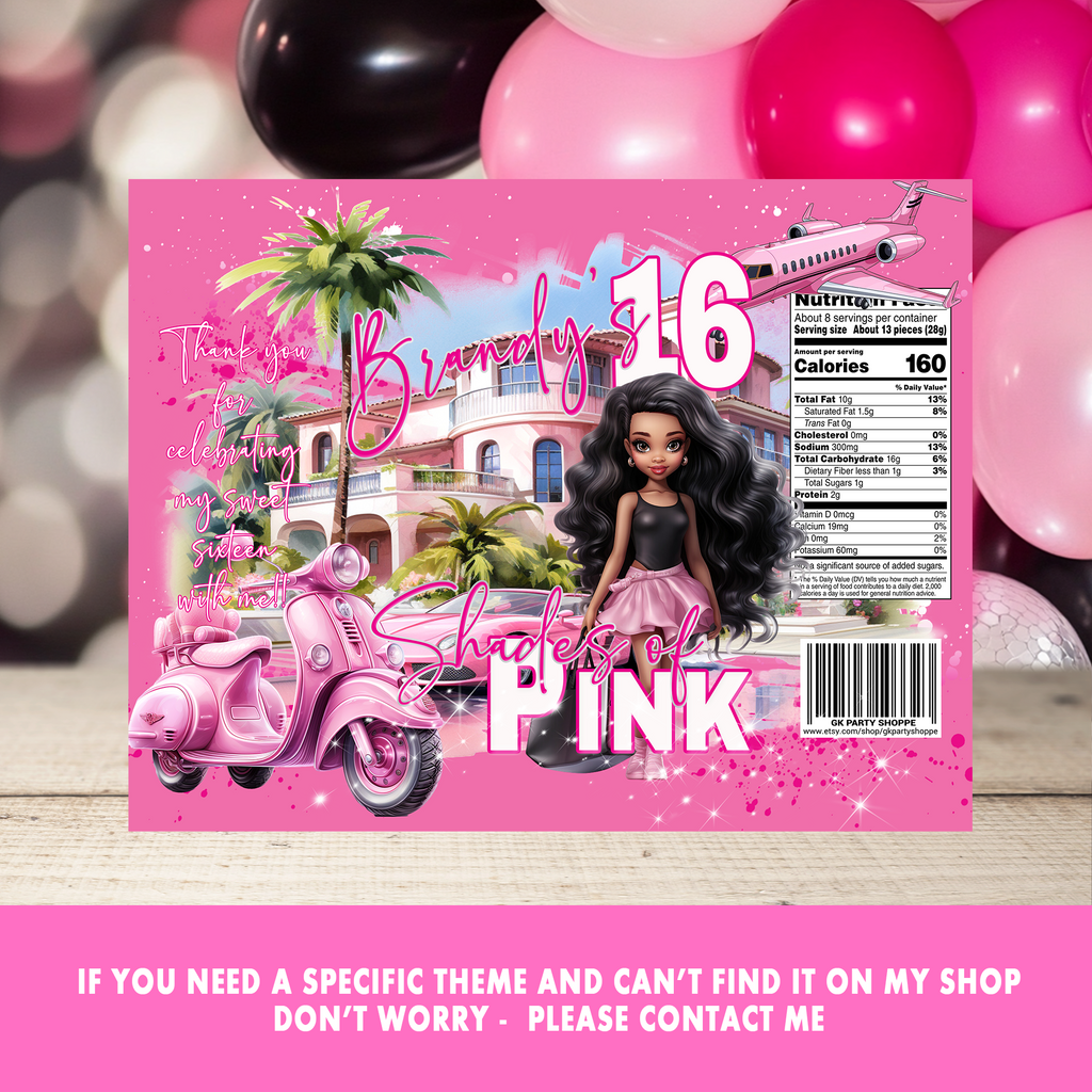 Pink Dreams | Party Favor Wrappers & Labels | Sweet 16 Teen Birthday | Digital File
