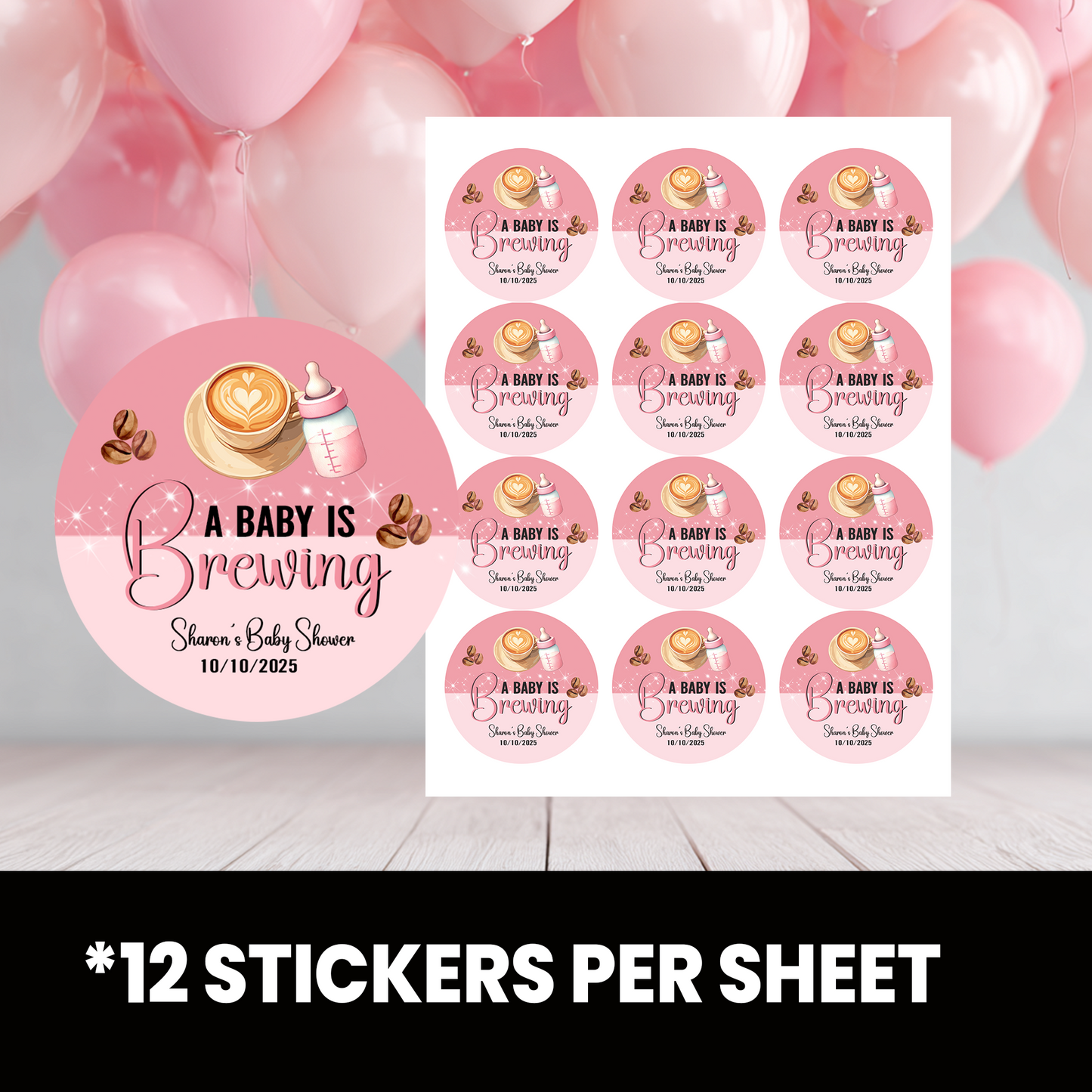 A Baby is Brewing Stickers | Personalized Baby Shower Party Favors | 2 inch Circle Stickers