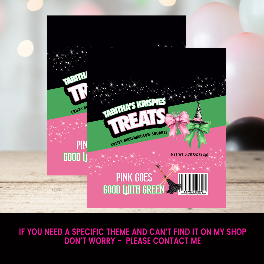Wicked Inspired | Marshmallow Crispy Treat Wrapper | Custom Party Favor | Birthday Party Favor