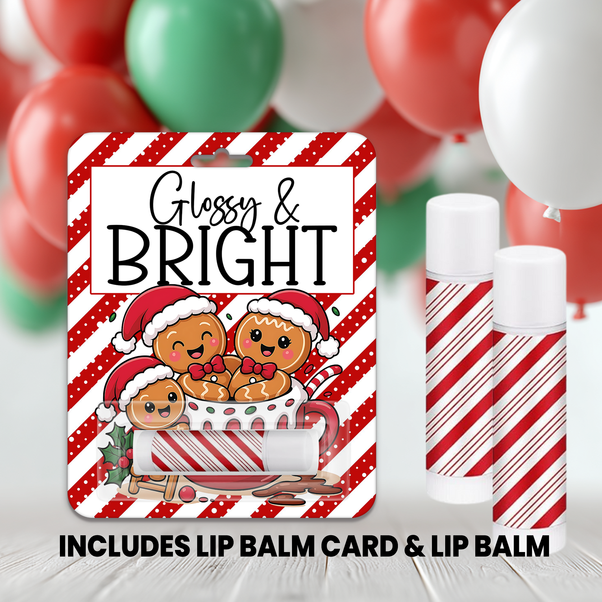 Glossy & Bright Christmas Lip Balm | Holiday Party Favor | Stocking Stuffer  | Kids Party Favors