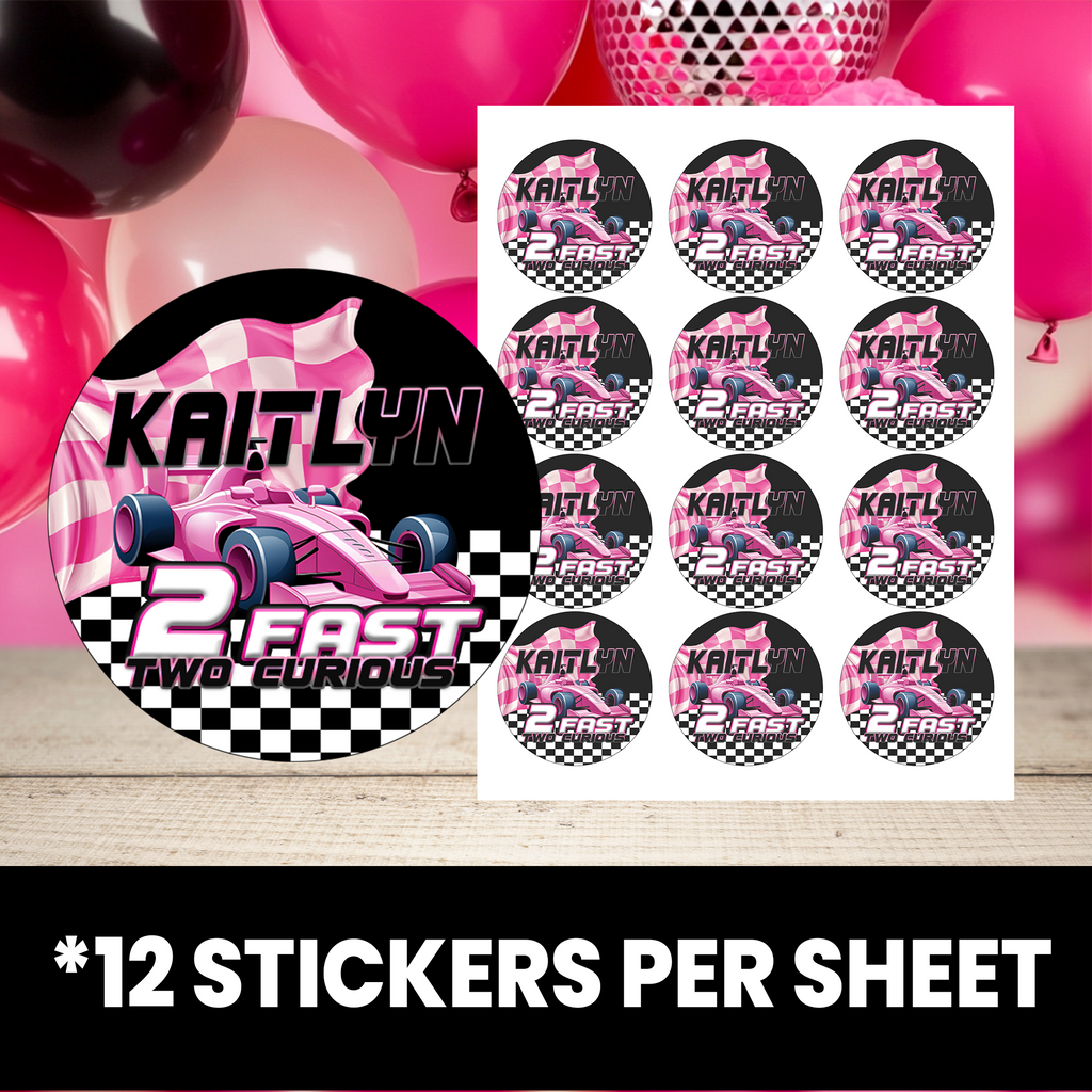 2 Fast 2 Curious Theme | Die-Cut Party Favor Sticker | Racing Birthday Sticker