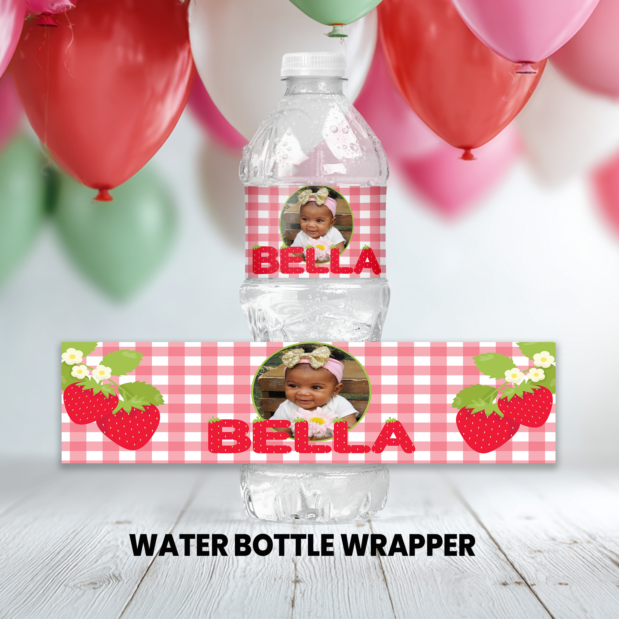Berry Sweet One | Water Bottle Wrapper Party Favor | First Birthday Strawberry Theme | Digital + Print Option