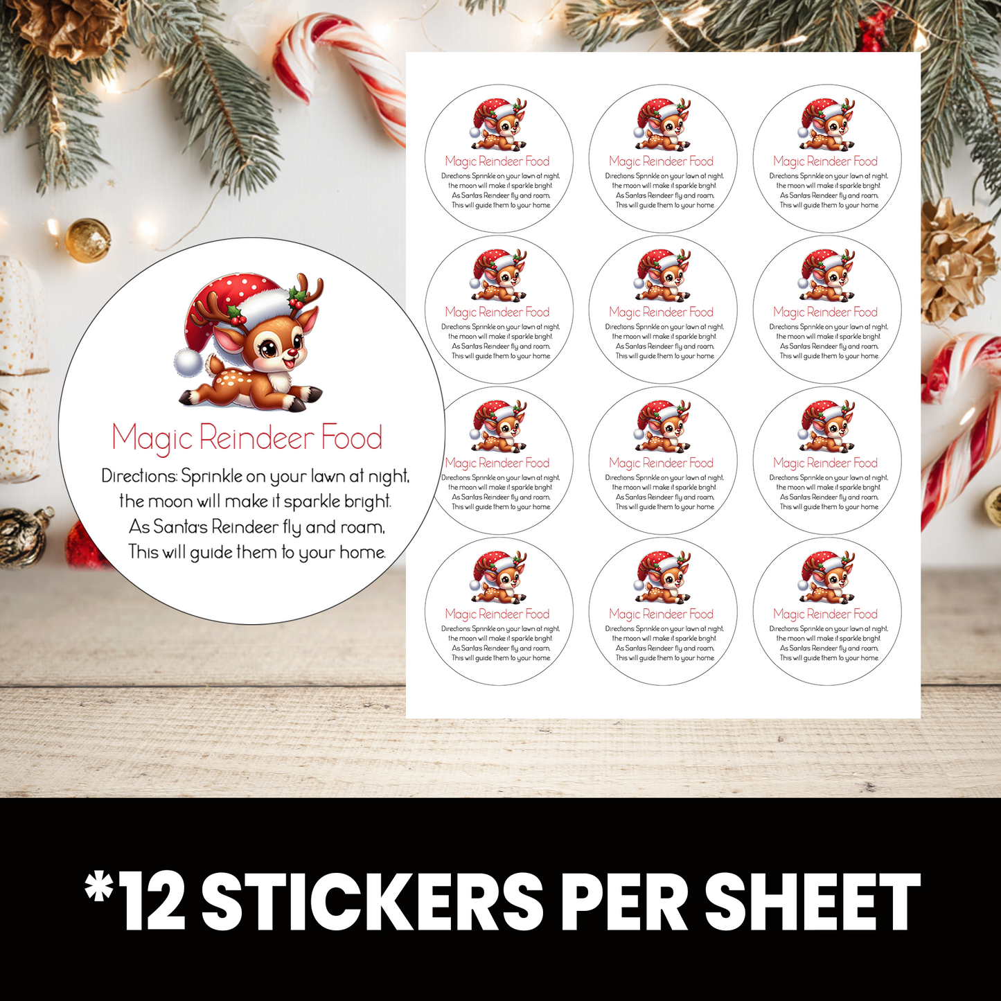 Reindeer Food Stickers | Circle Stickers 2.5-Inch | Christmas Stickers | Party Favor Labels