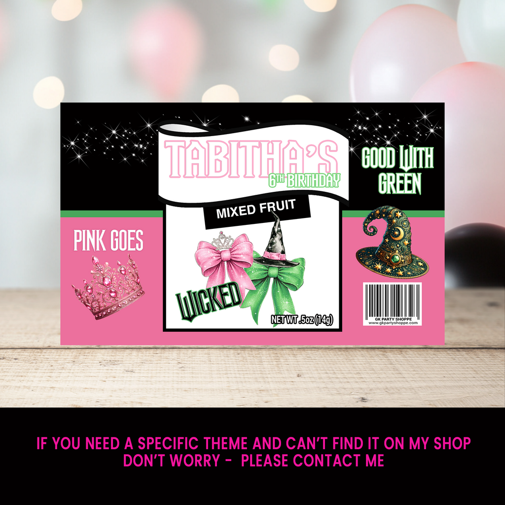 Wicked Inspired | Fruit Snack Wrapper | Custom Party Favor | Birthday Party Favor