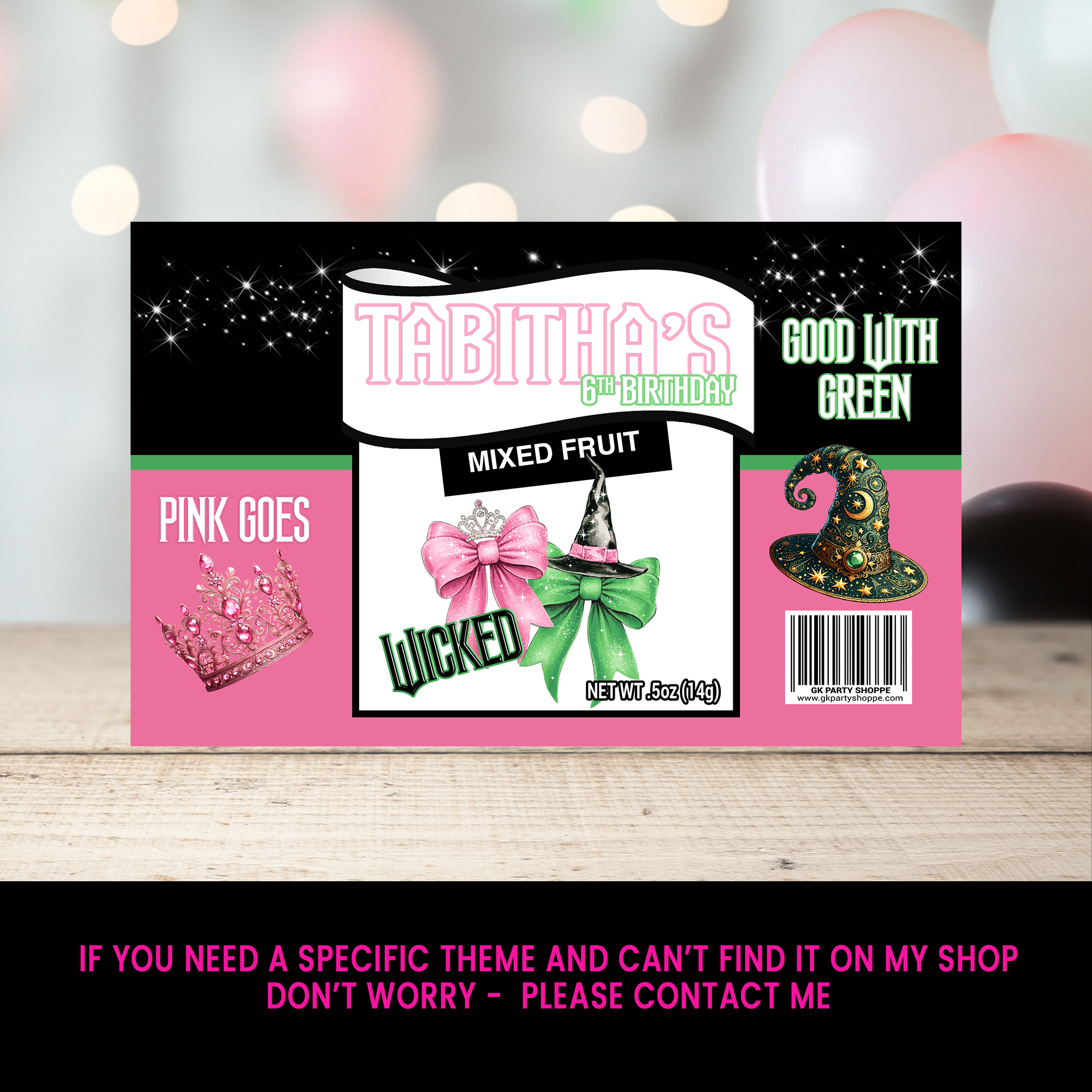 Wicked Inspired | Fruit Snack Wrapper | Custom Party Favor | Birthday Party Favor