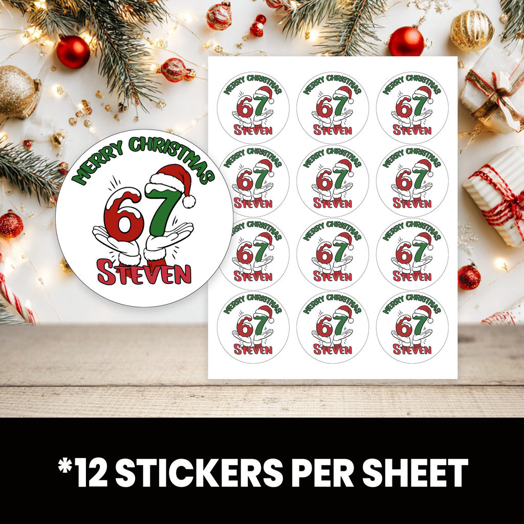 Six Seven (6/7) Christmas Stickers | Personalized 2.5-Inch Circle Stickers | Holiday Favor Labels