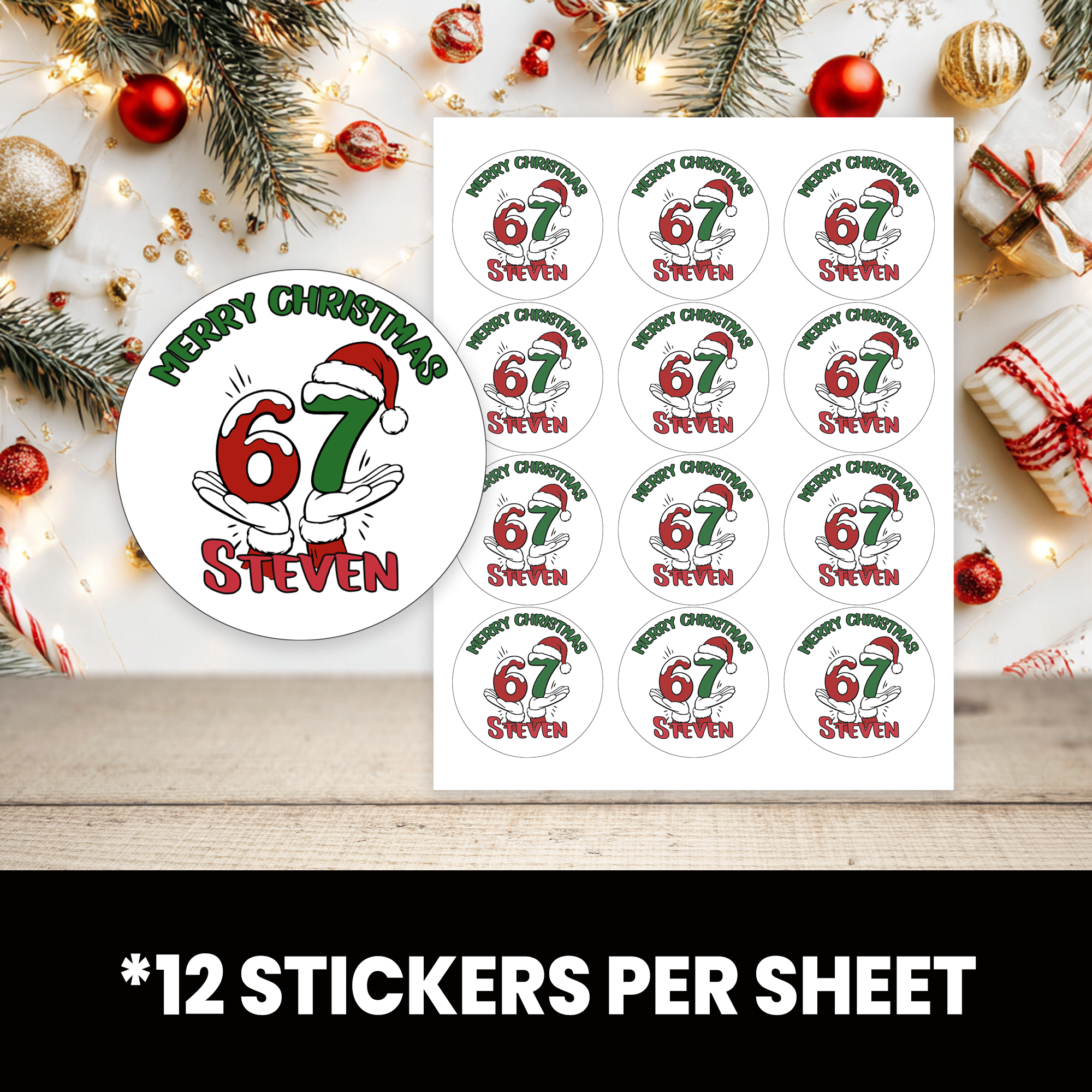 Six Seven (6/7) Christmas Stickers | Personalized 2.5-Inch Circle Stickers | Holiday Favor Labels