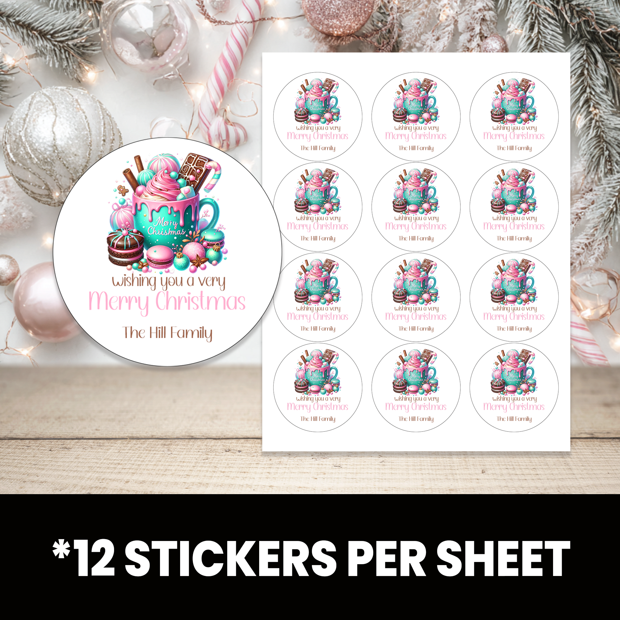 Christmas Stickers | Personalized 2.5-Inch Circle Stickers | Customized Christmas Stickers | Party Favor Labels