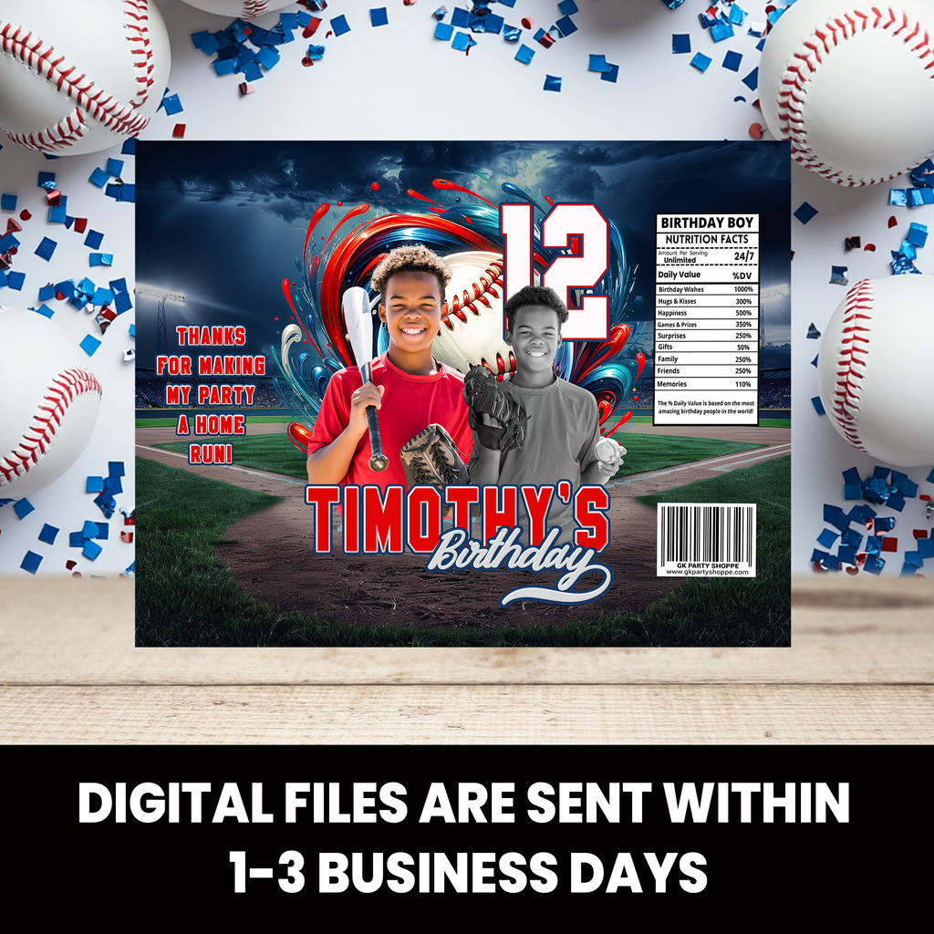 Baseball Theme | Chip Bag Wrapper With Photo | Birthday Party Favor | Digital, Print & Ship