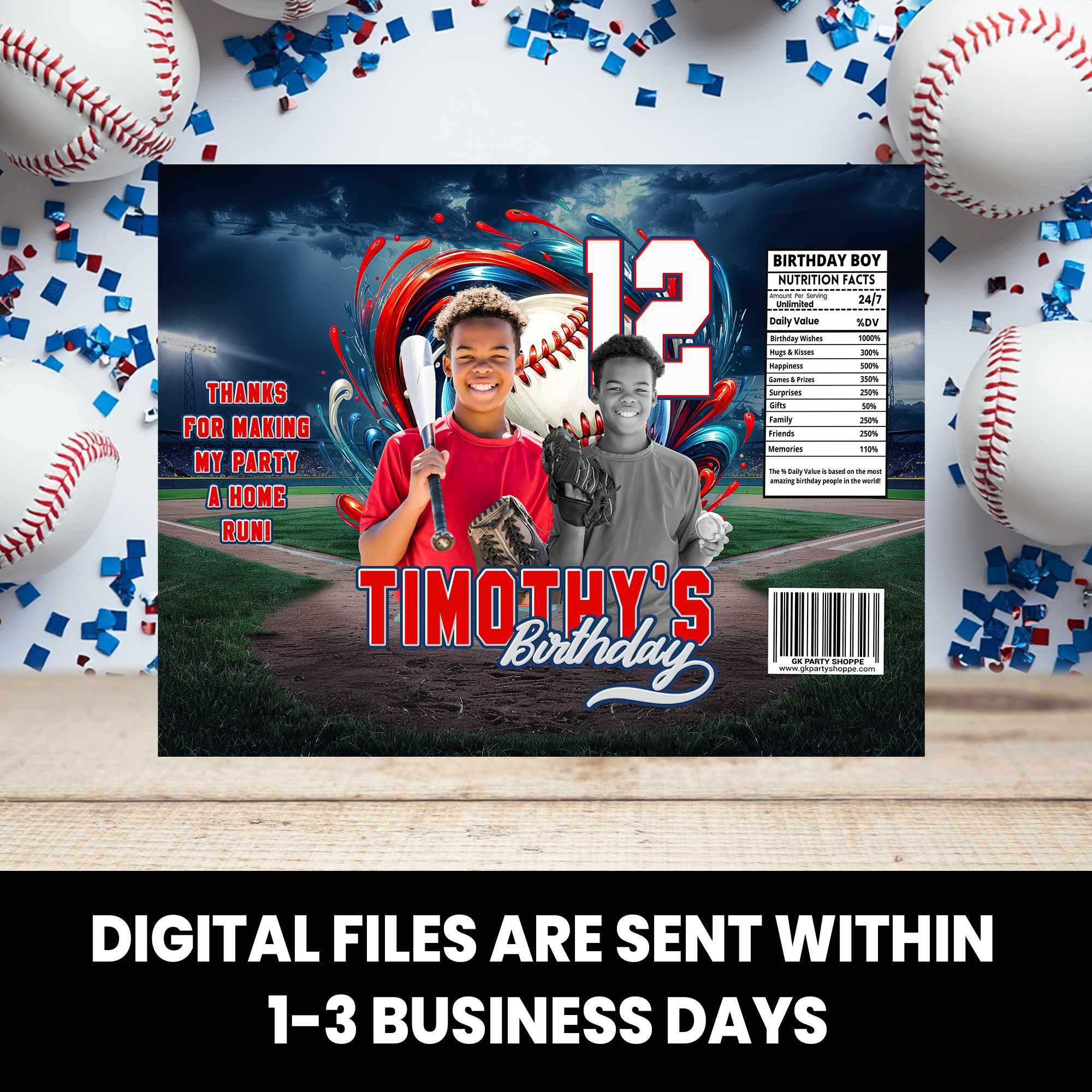 Baseball Theme | Chip Bag Wrapper With Photo | Birthday Party Favor | Digital, Print & Ship