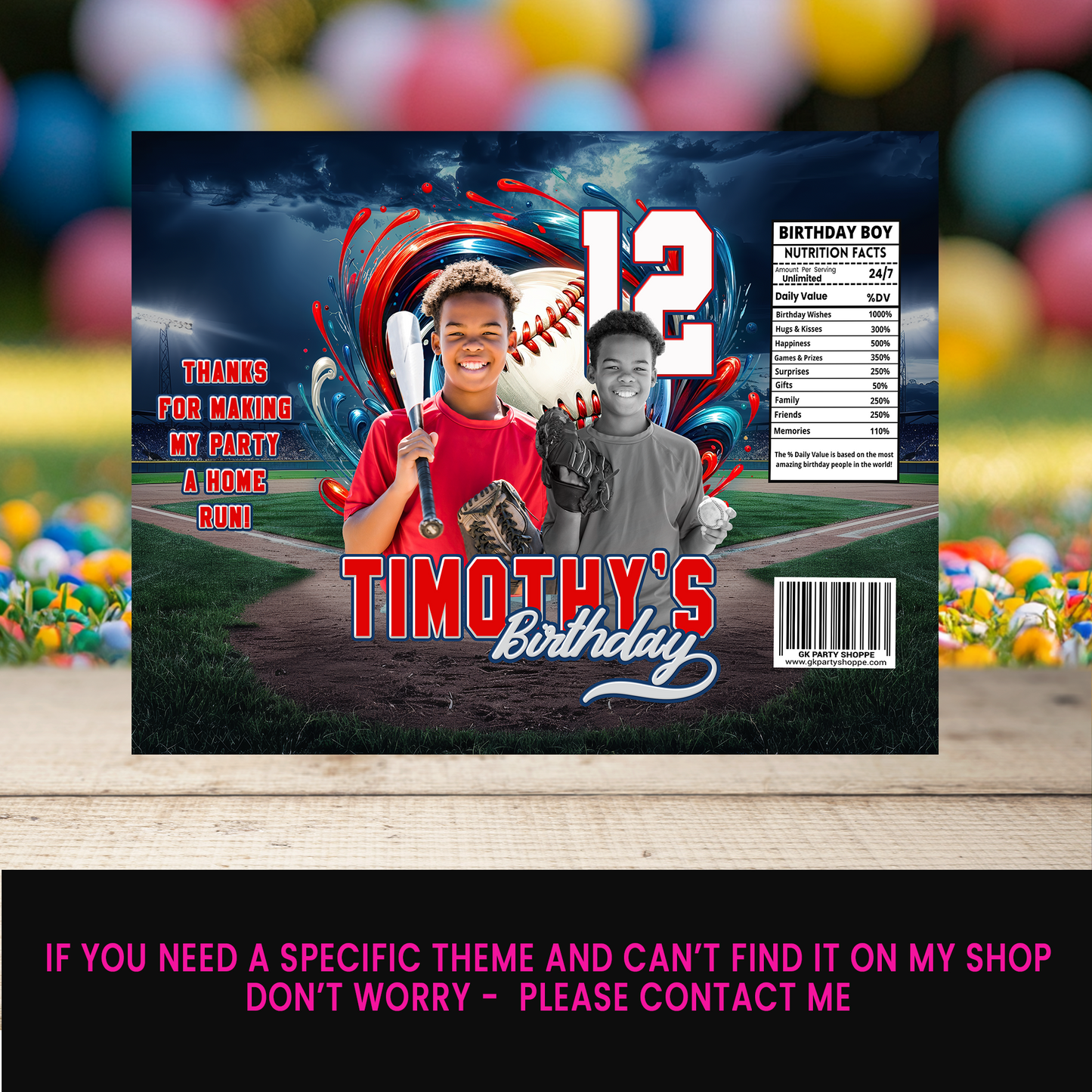A Grand Slam Celebration! | Party Favor Wrappers & Labels | Baseball Chip Bag | Birthday Party Favor | Birthday Digital Favor