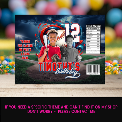 A Grand Slam Celebration! | Party Favor Wrappers & Labels | Baseball Chip Bag | Birthday Party Favor | Birthday Digital Favor