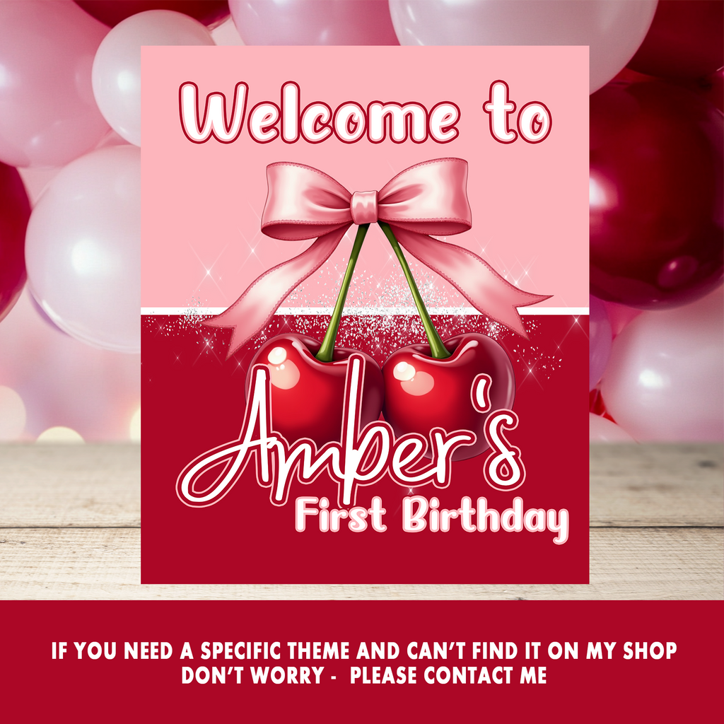 Cherry Sweet Fun! | Welcome Sign Party Decor | 1st Birthday Theme | Digital Only – 20x24 Sign