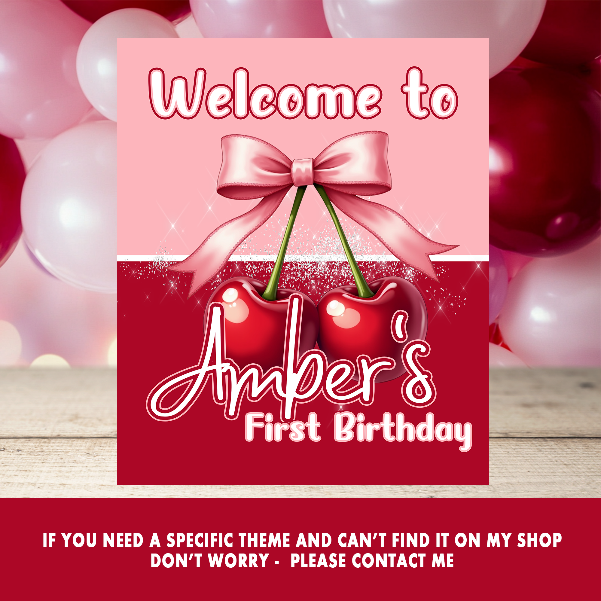 Cherry Sweet Fun! | Welcome Sign Party Decor | 1st Birthday Theme | Digital Only – 20x24 Sign