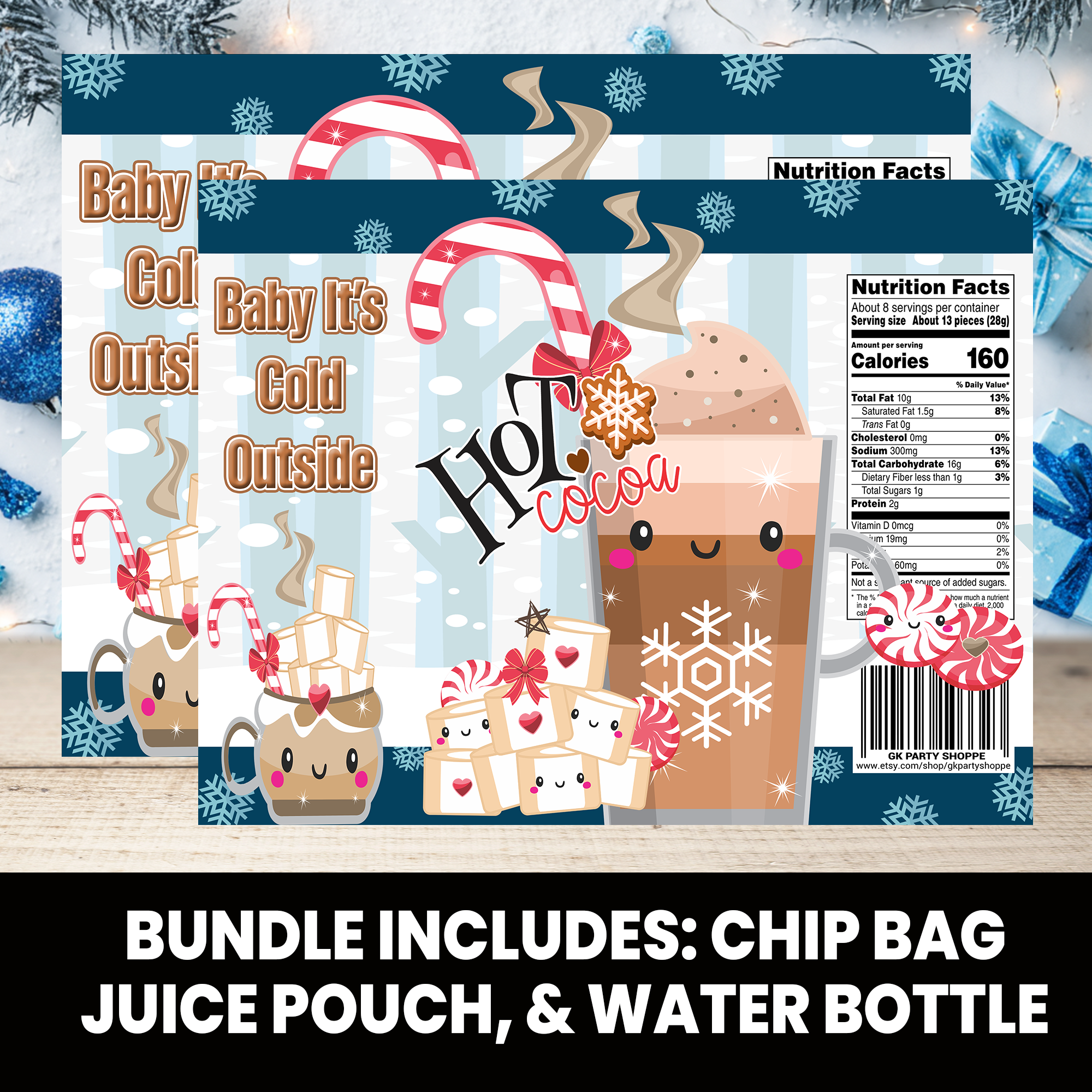 Christmas Bundle | Christmas Chip Bag, Juice Pouch, and Water Bottle Wrapper | INSTANT DOWNLOAD