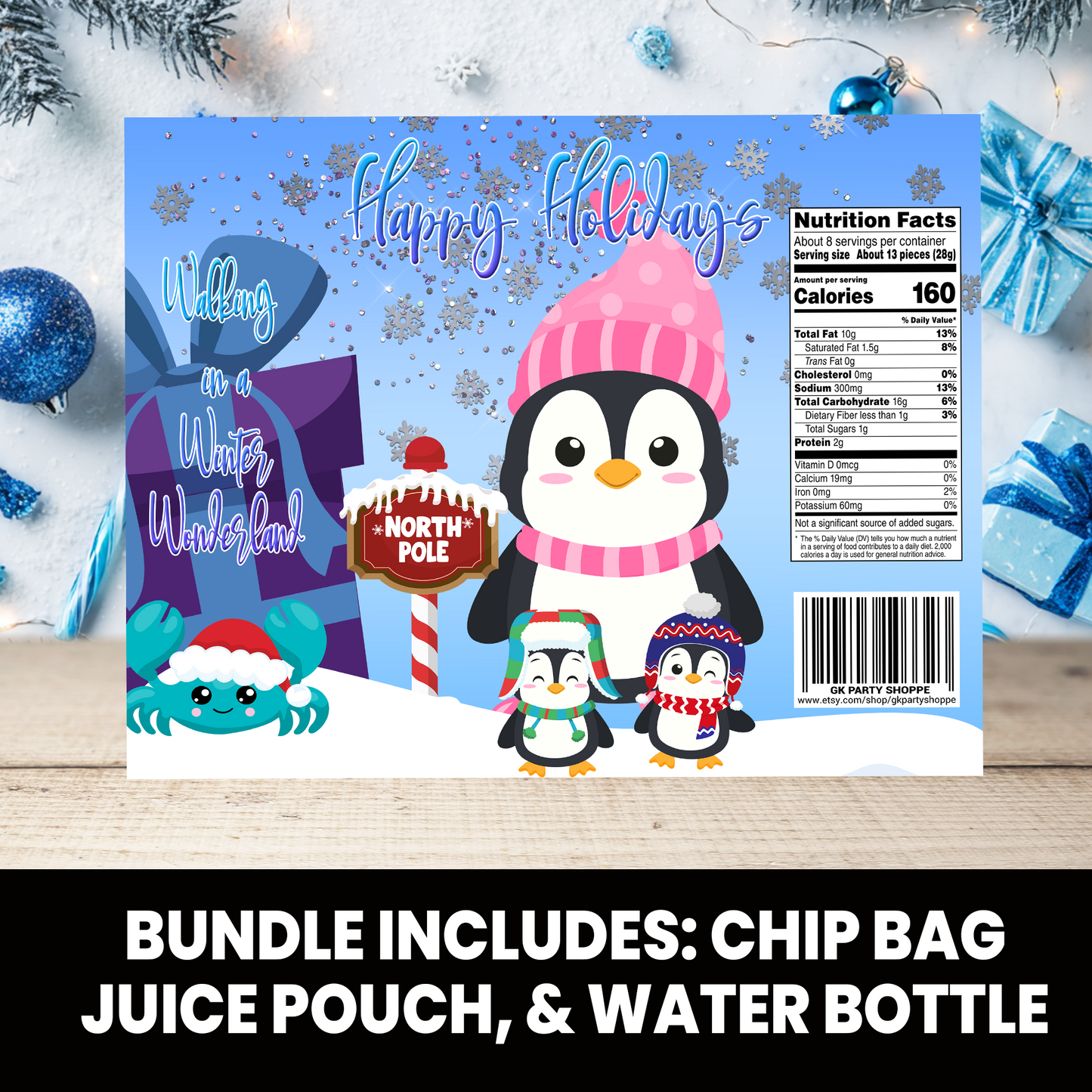 Christmas Bundle | Christmas Chip Bag, Juice Pouch, and Water Bottle Wrapper | INSTANT DOWNLOAD