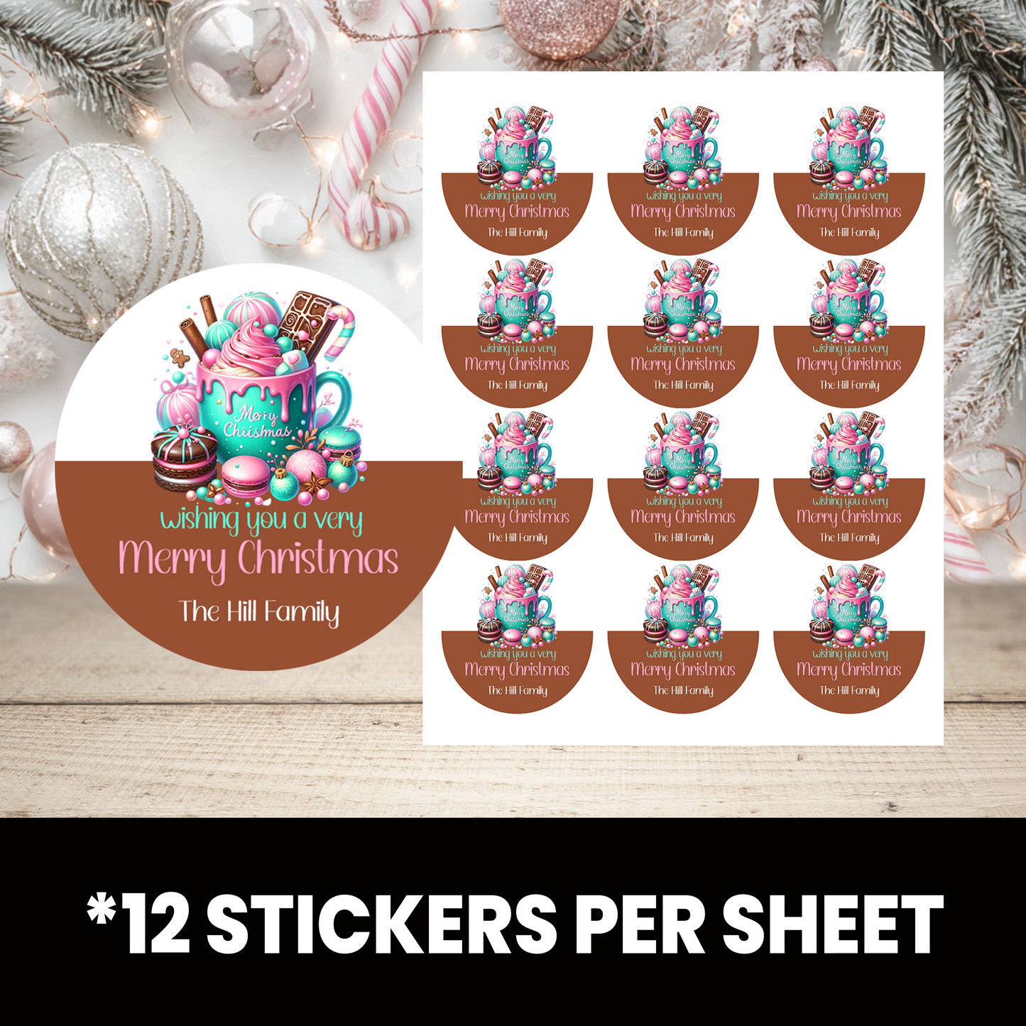 Christmas Stickers | Personalized 2.5-Inch Circle Stickers | Customized Christmas Stickers | Party Favor Labels
