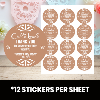Cielito Lindo Baby Shower Stickers | Personalized Baby Shower Party Favors | 2.5 Inch Circle Stickers