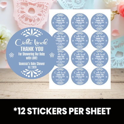 Cielito Lindo Baby Shower Stickers | Personalized Baby Shower Party Favors | 2.5 Inch Circle Stickers