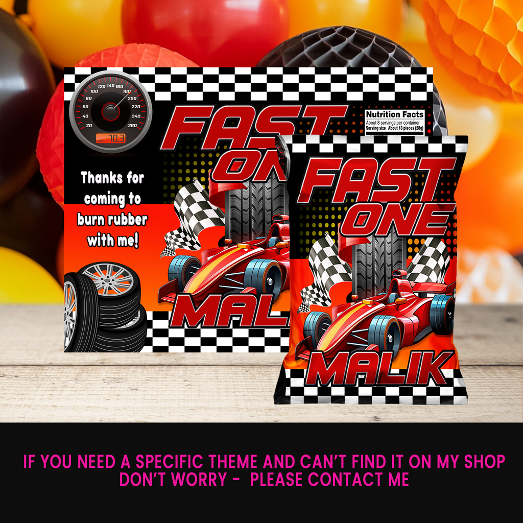 The Fast One is Here! | Race Car Party Favor Wrappers or Labels | 1st Birthday Printable | Digital & Print Options
