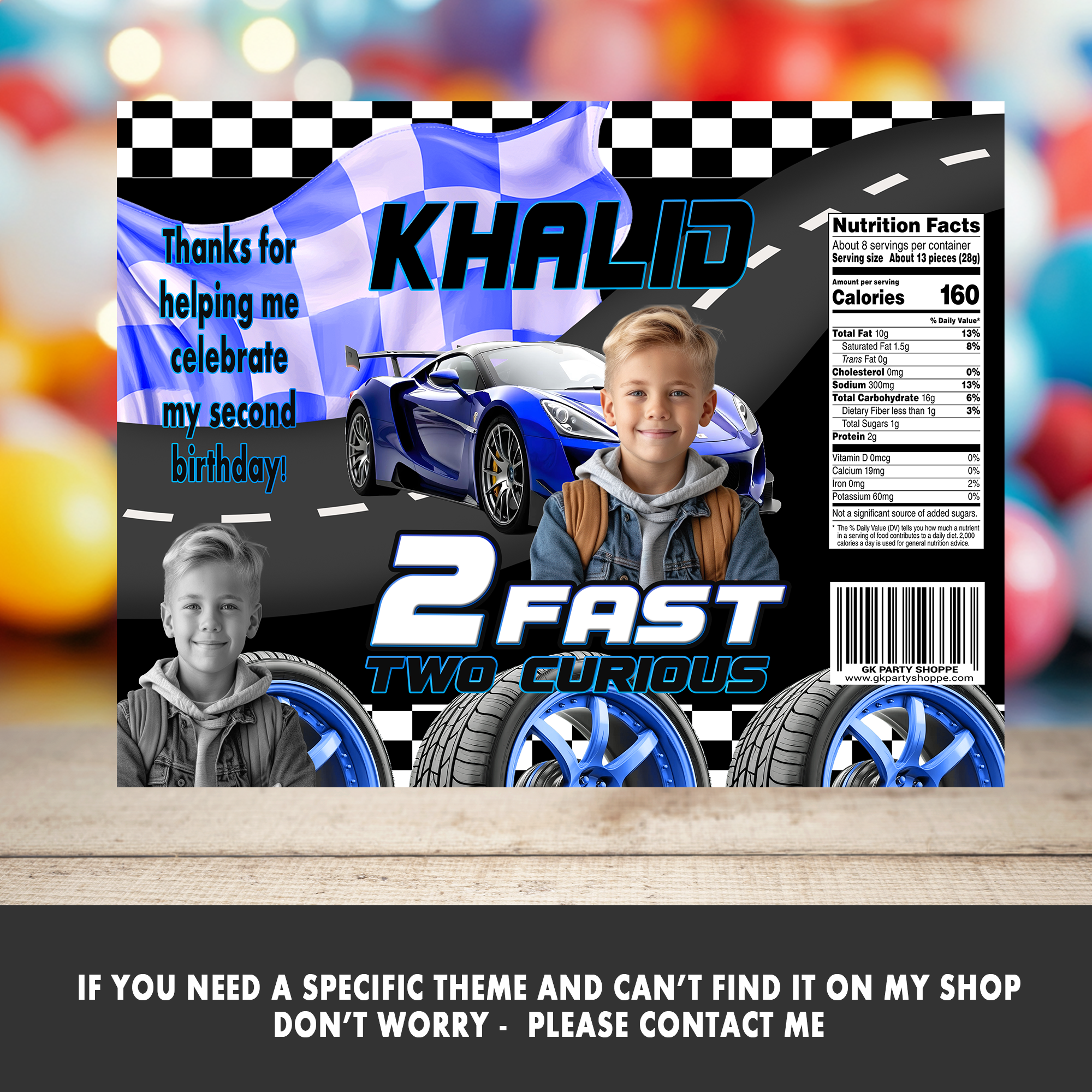 2 Fast 2 Curious Boy Edition | Chip Bag Wrapper Party Favor | Racing Birthday Theme | Digital + Print Option