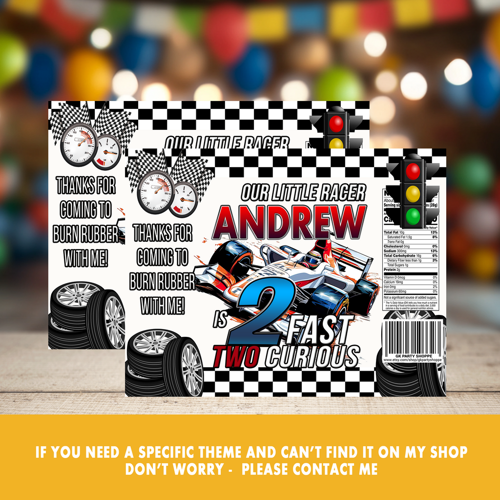 2 Fast 2 Curious Boy Edition | Chip Bag Wrapper Party Favor | Racing Birthday Theme | Digital + Print Option