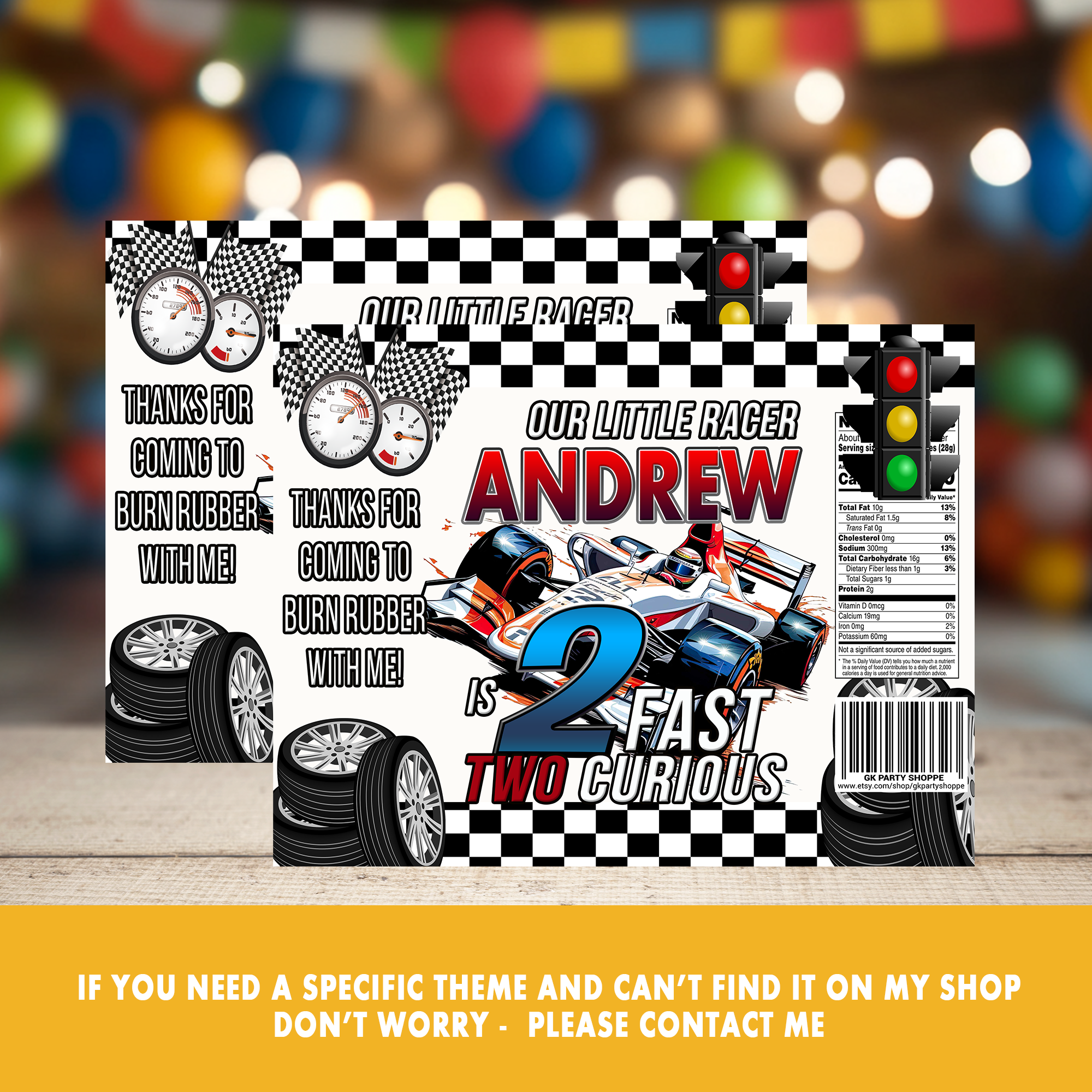 2 Fast 2 Curious Boy Edition | Chip Bag Wrapper Party Favor | Racing Birthday Theme | Digital + Print Option