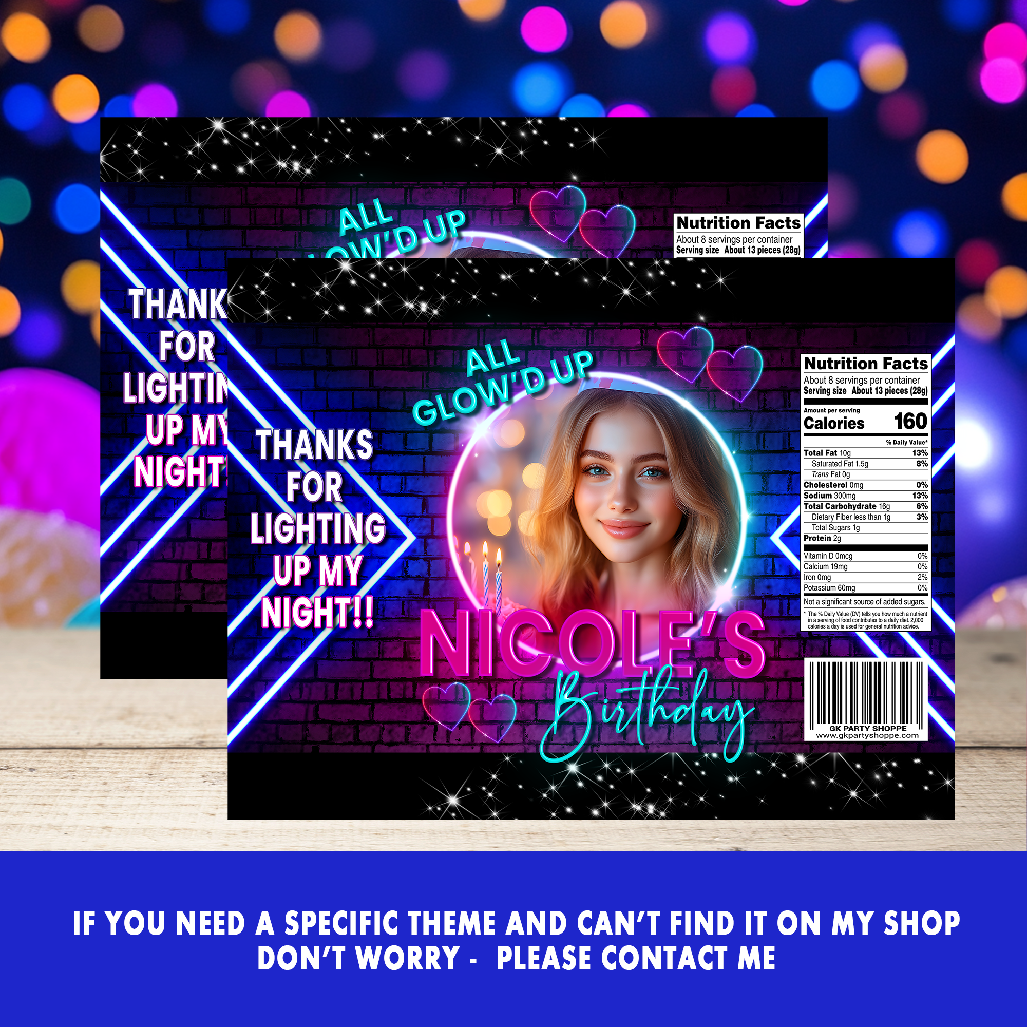 All Glow’d Up Neon Party | Chip Bag Wrapper With Photo | Birthday Party Favor | Digital, Print & Ship