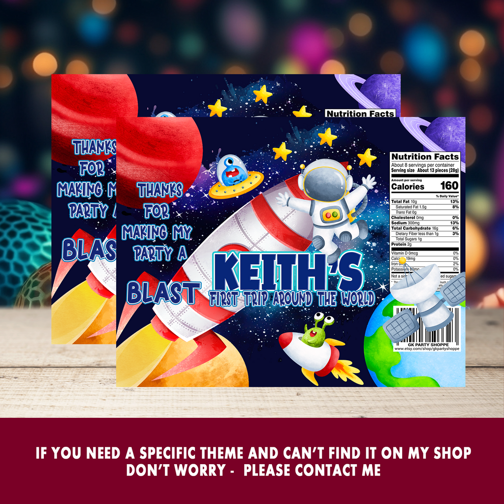 Blast Off! Astronaut Party Favor Wrappers & Labels | Space Party Favor | Rocket and Space Birthday Favors | Digital & Print Options