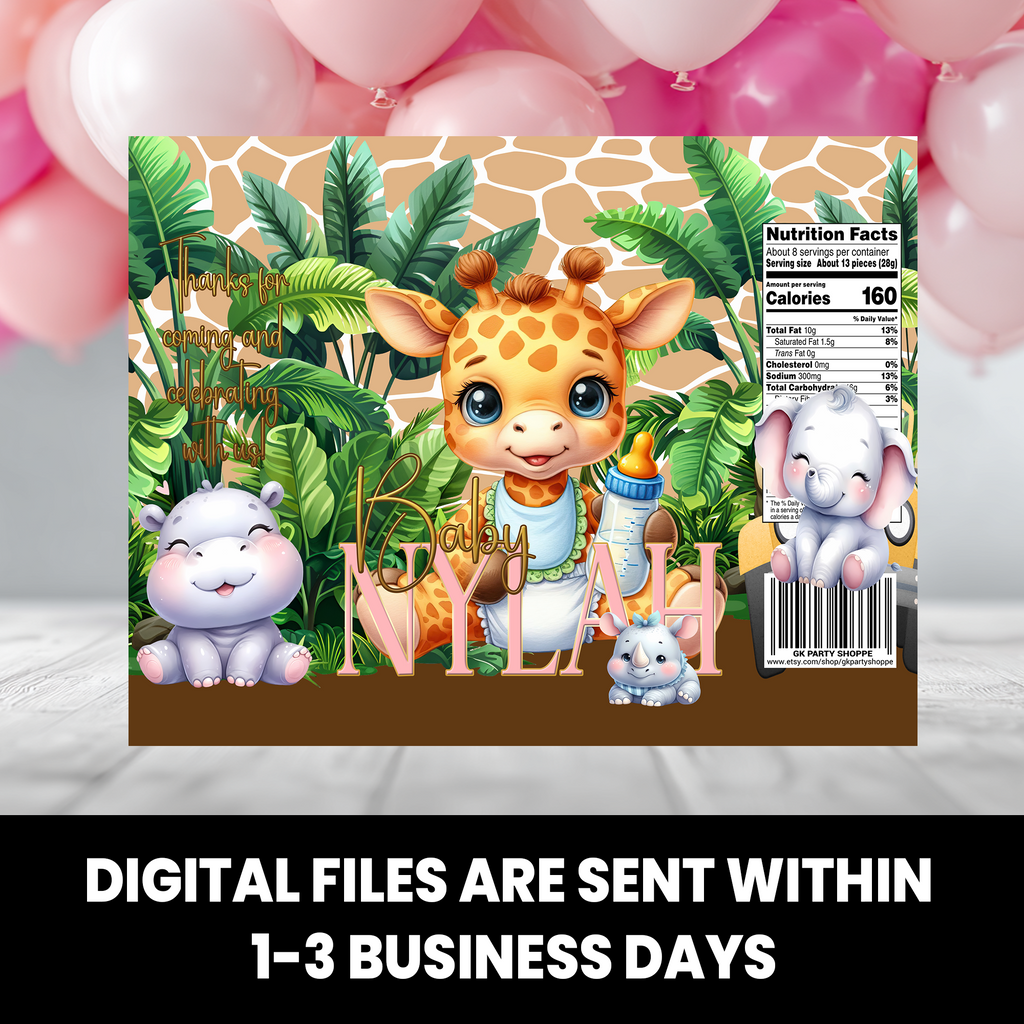 Safari Baby Shower | Chip Bag Wrapper | Jungle Theme | Digital or Print & Ship