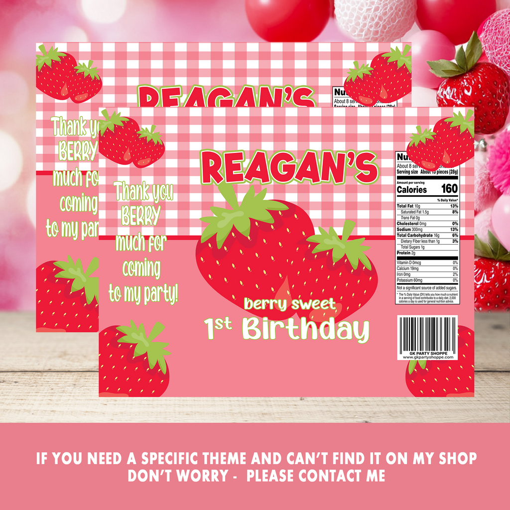 Strawberry Patch | Chip Bag Wrapper Party Favor | Strawberry Birthday Theme | Digital + Print Option