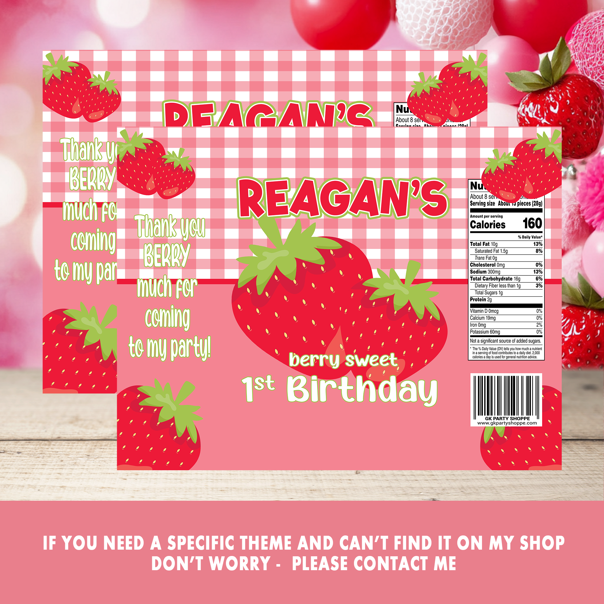 Strawberry Patch | Chip Bag Wrapper Party Favor | Strawberry Birthday Theme | Digital + Print Option