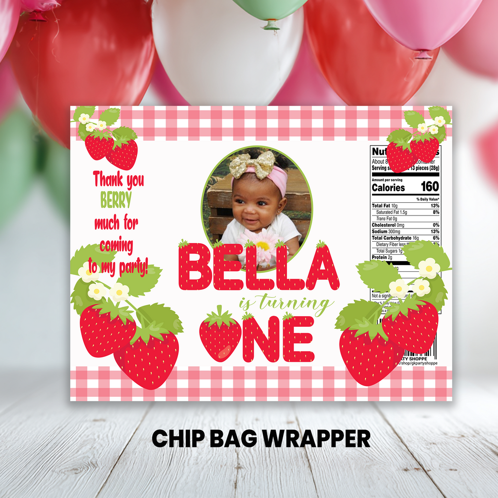 Berry Sweet One | Chip Bag Wrapper Party Favor | First Birthday Strawberry Theme | Digital + Print Option
