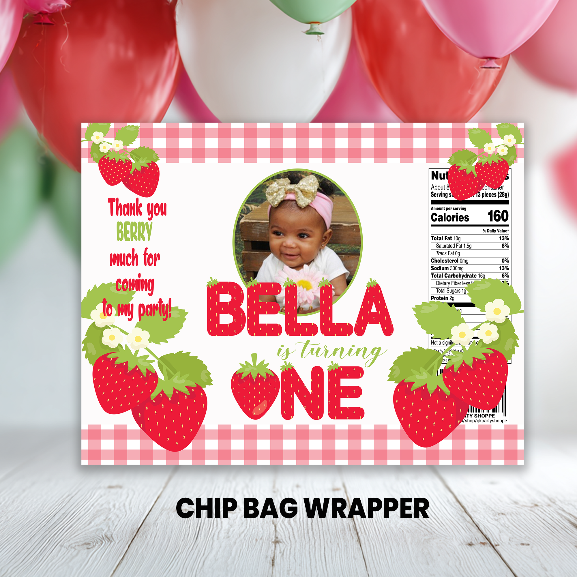 Berry Sweet One | Chip Bag Wrapper Party Favor | First Birthday Strawberry Theme | Digital + Print Option