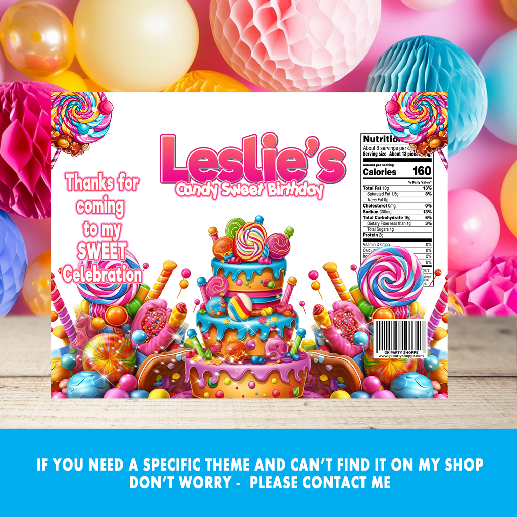 Sugar Rush Magic! Candy-Themed Personalized Party Favor Wrappers & Labels | Print & Ship or Digital Download