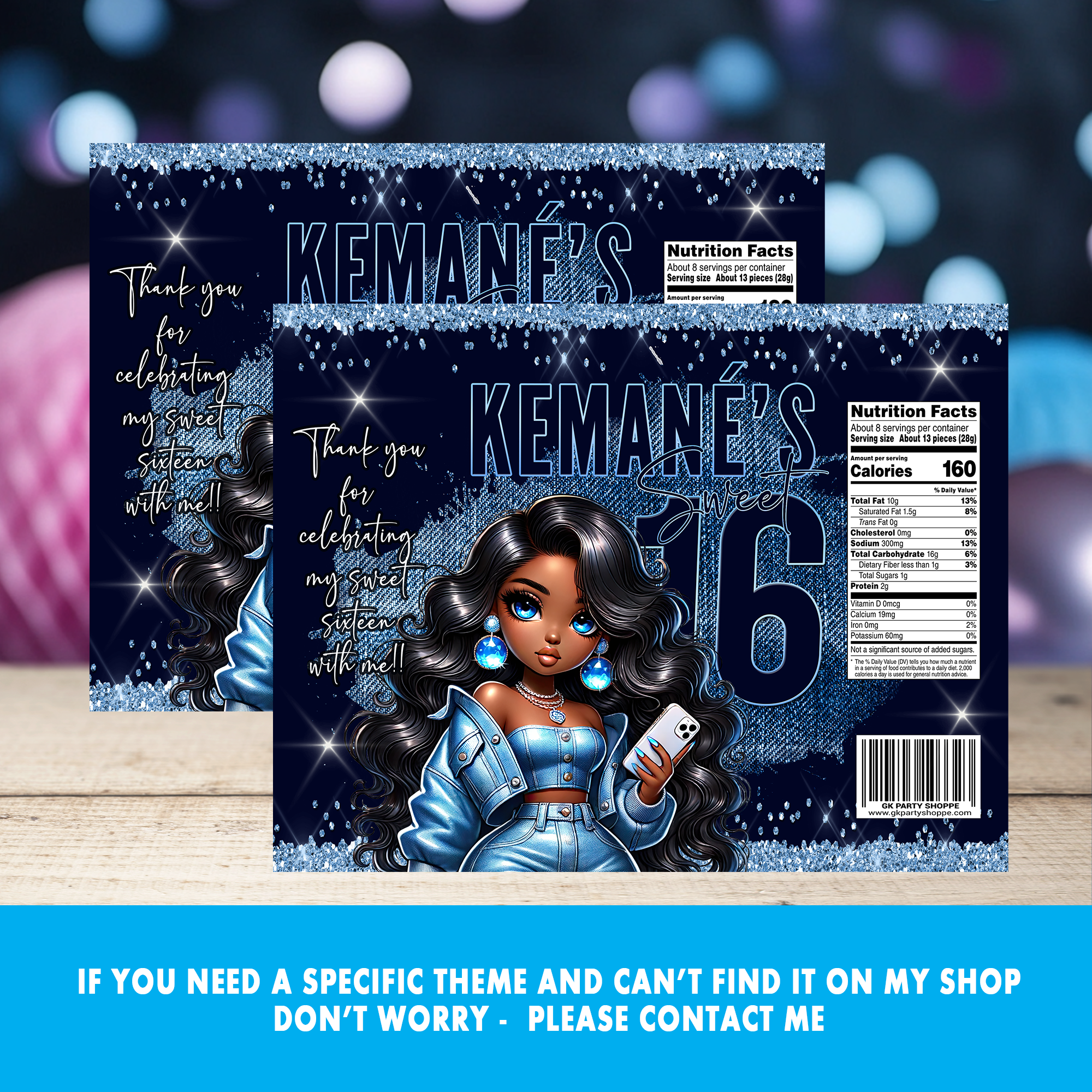 Denim Sweet 16 | Chip Bag Wrapper | Birthday Party Favor | Digital, Print & Ship