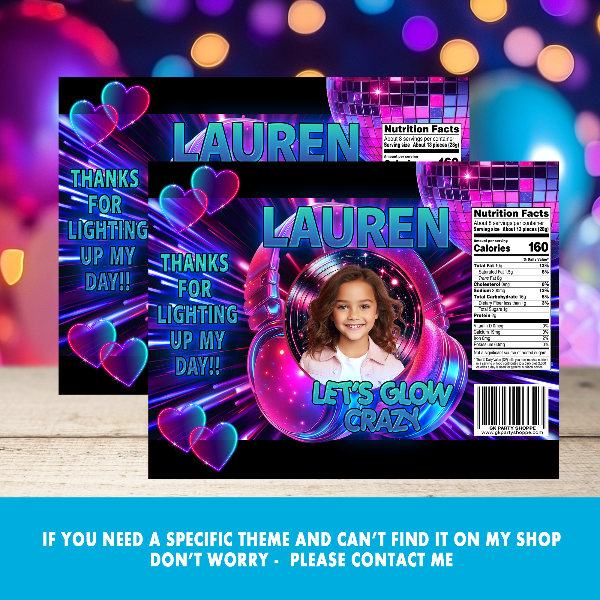 Let’s Glow! Neon Party Favor Wrappers & Labels | Glow In The Dark Birthday Party Favor | Birthday Party Printable | Digital & Print Options