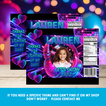 Let’s Glow! Neon Party Favor Wrappers & Labels | Glow In The Dark Birthday Party Favor | Birthday Party Printable | Digital & Print Options