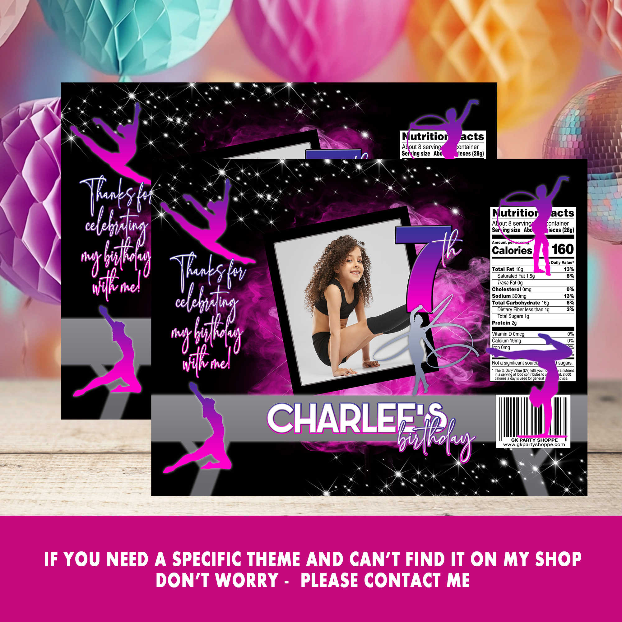 Gymnastics Party | Chip Bag Wrapper With Photo | Birthday Party Favor | Digital, Print & Ship
