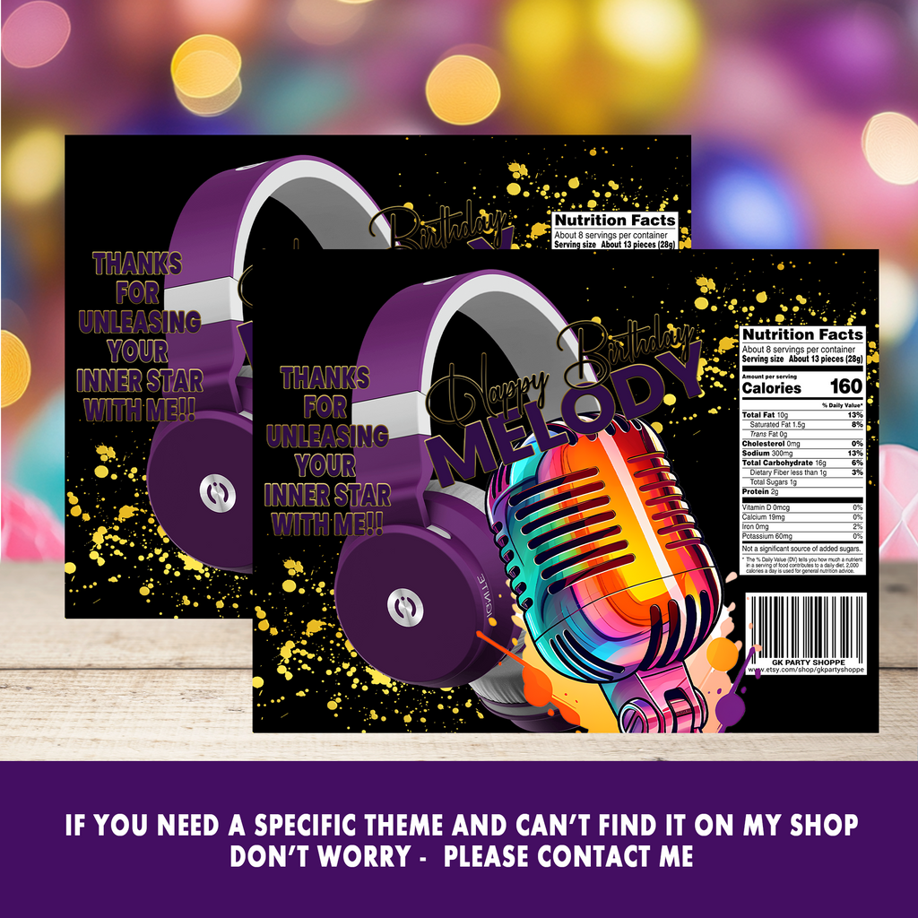 Hit the High Notes! | Party Favor Wrappers & Labels | Karaoke Birthday Theme | Digital & Print Options